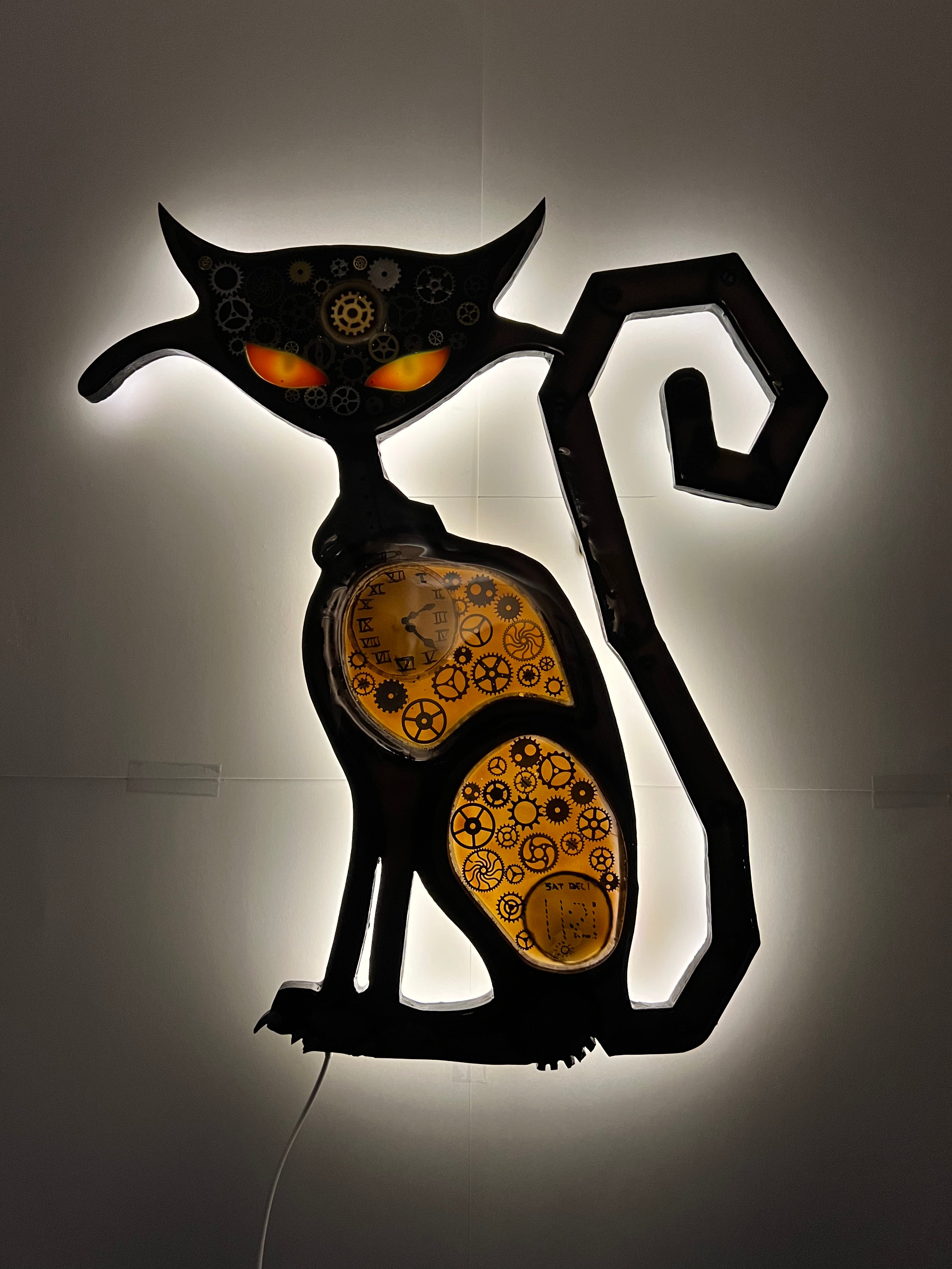 Steampunk inspired cat wall decoration.  Only 1 available