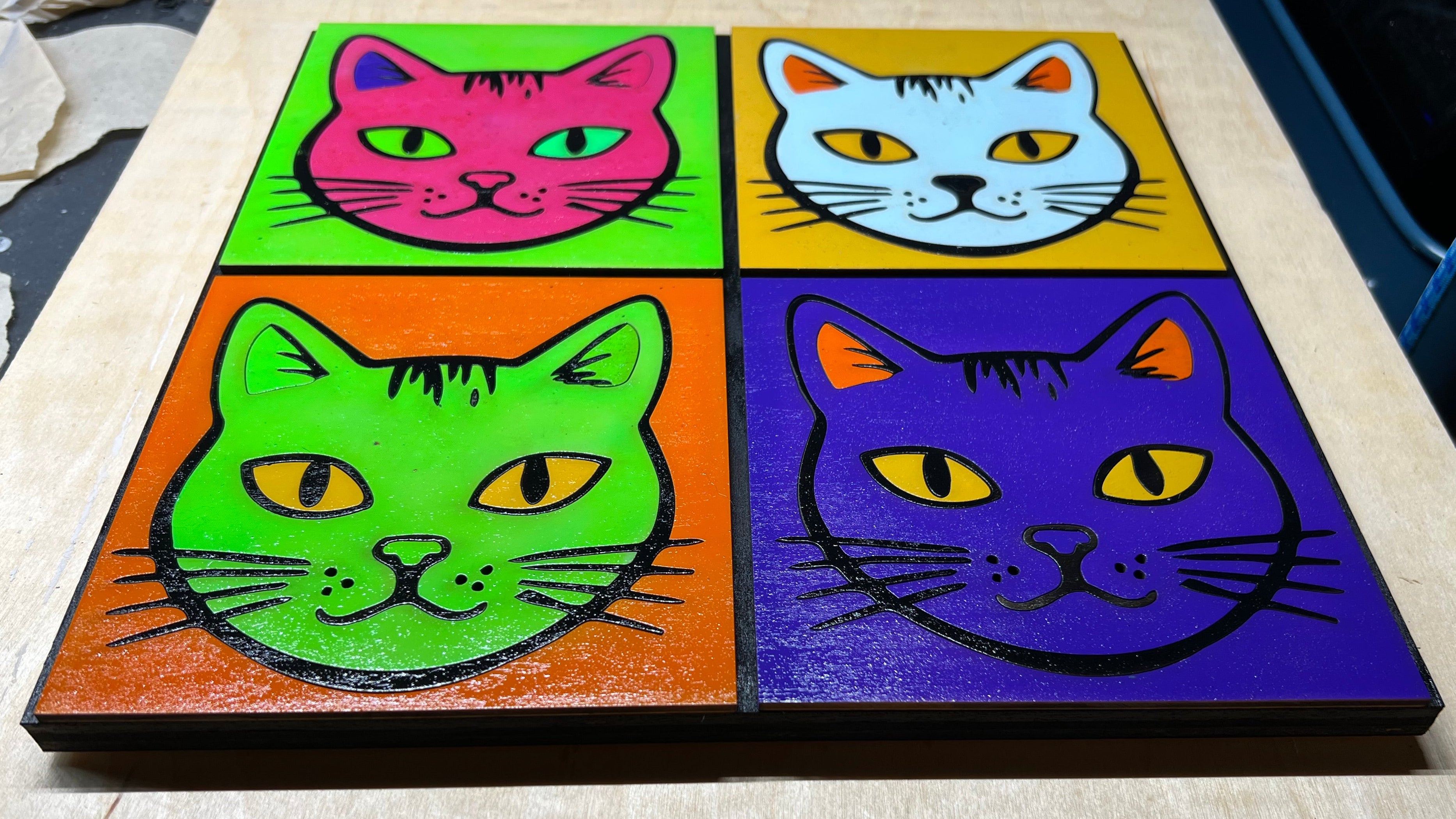 4 cats Warhol style wall decor