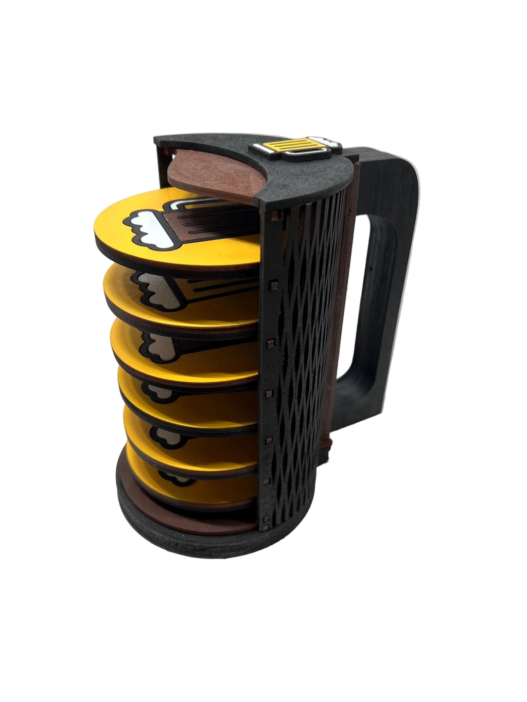 Six pack! Set of (6) coasters with custom holder. Beer styled. Barware