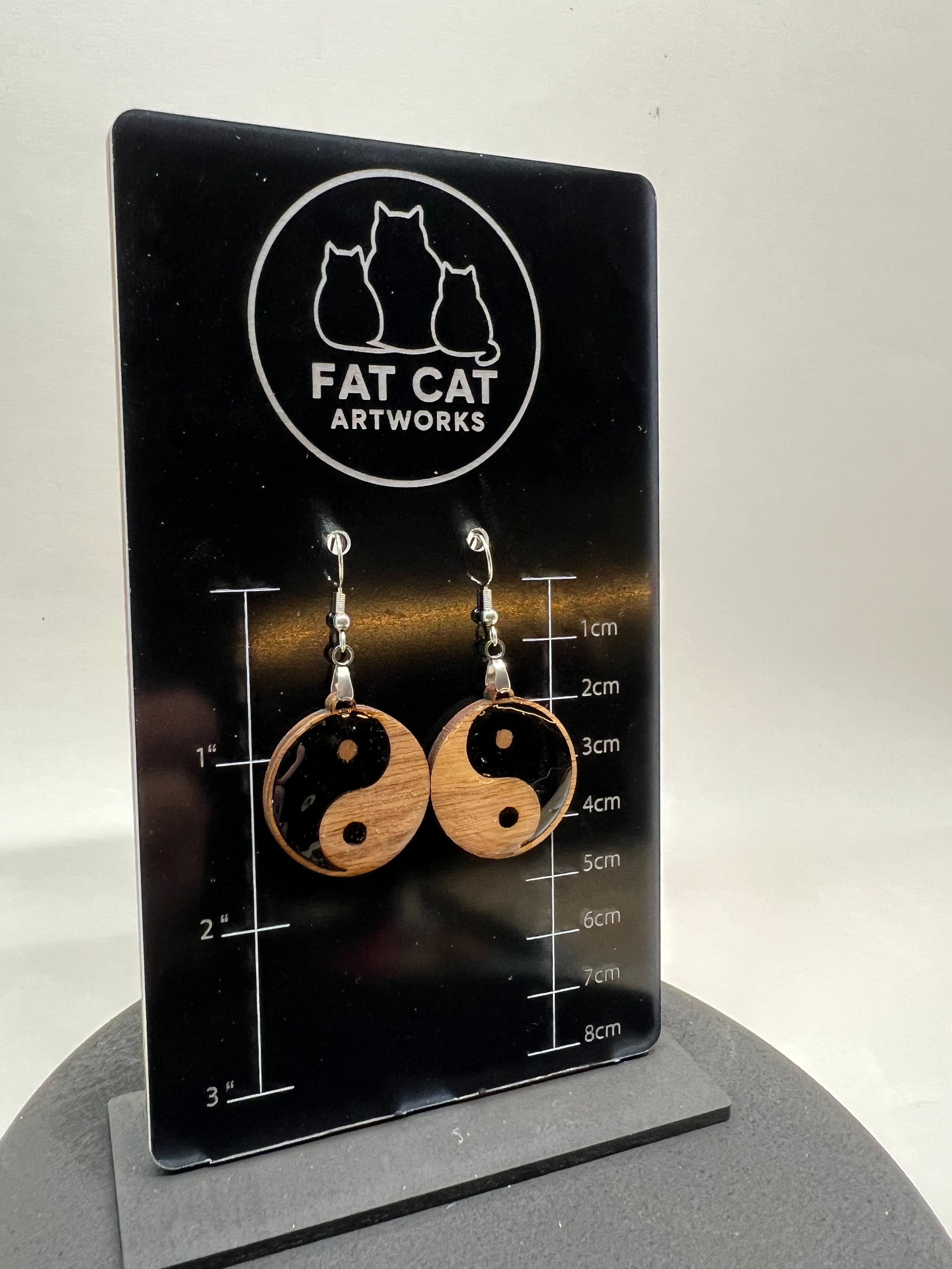 Yin Yang wood/acrylic earrings