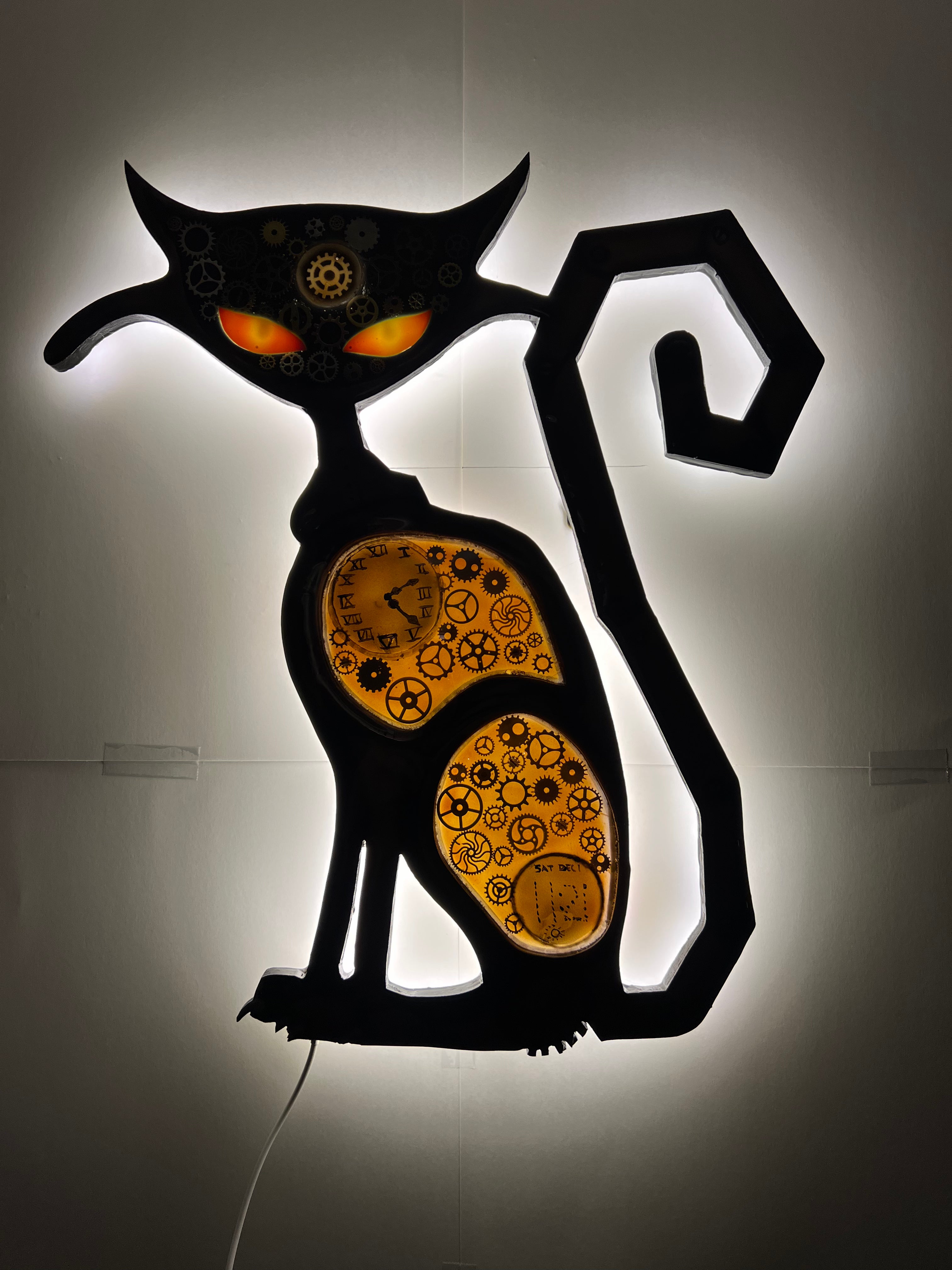 Steampunk inspired cat wall decoration.  Only 1 available