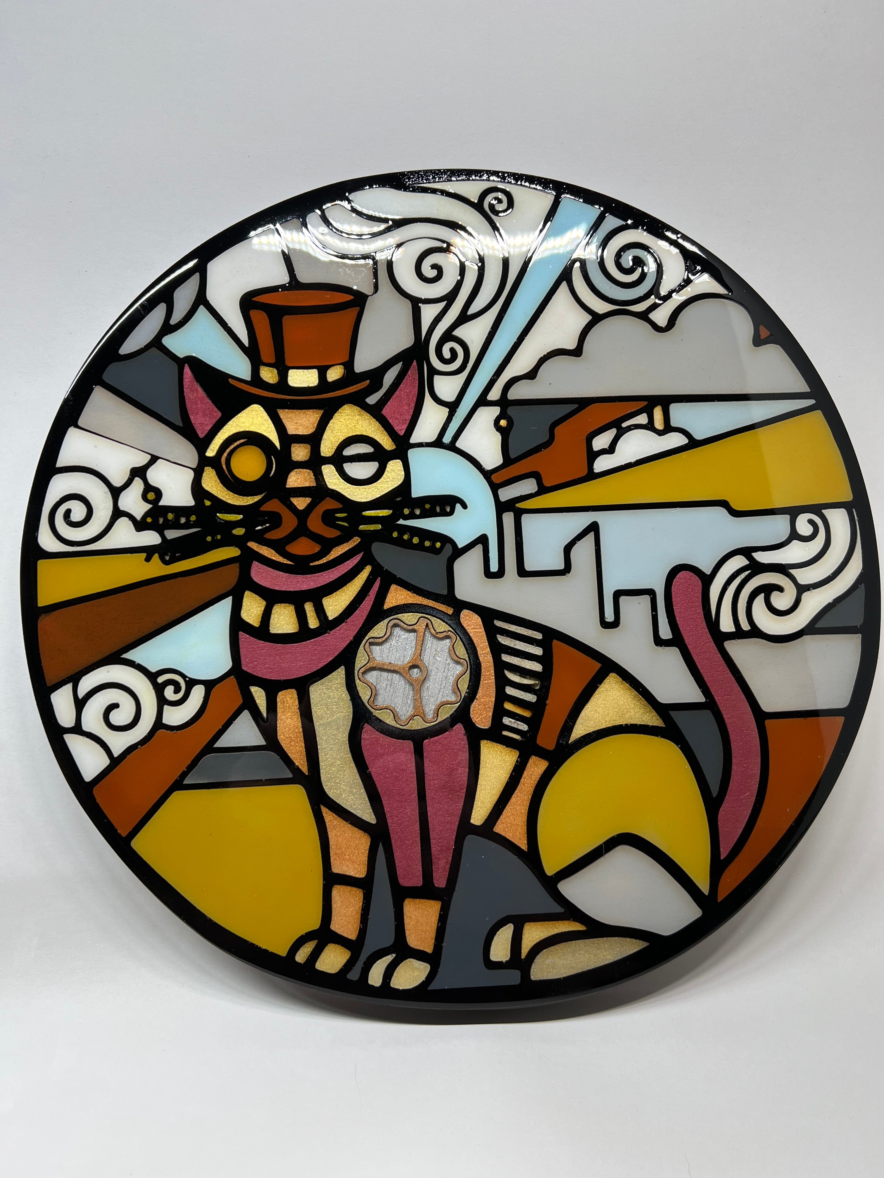 Steampunk stained-glass inspired wall decoration