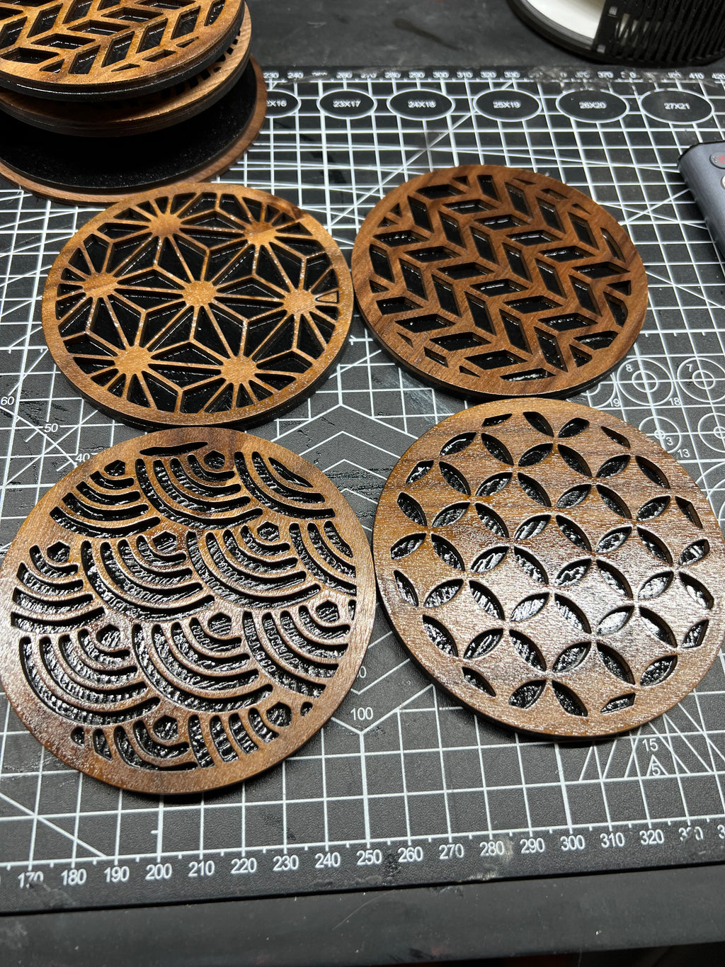 Wood coasters(6) with holder.