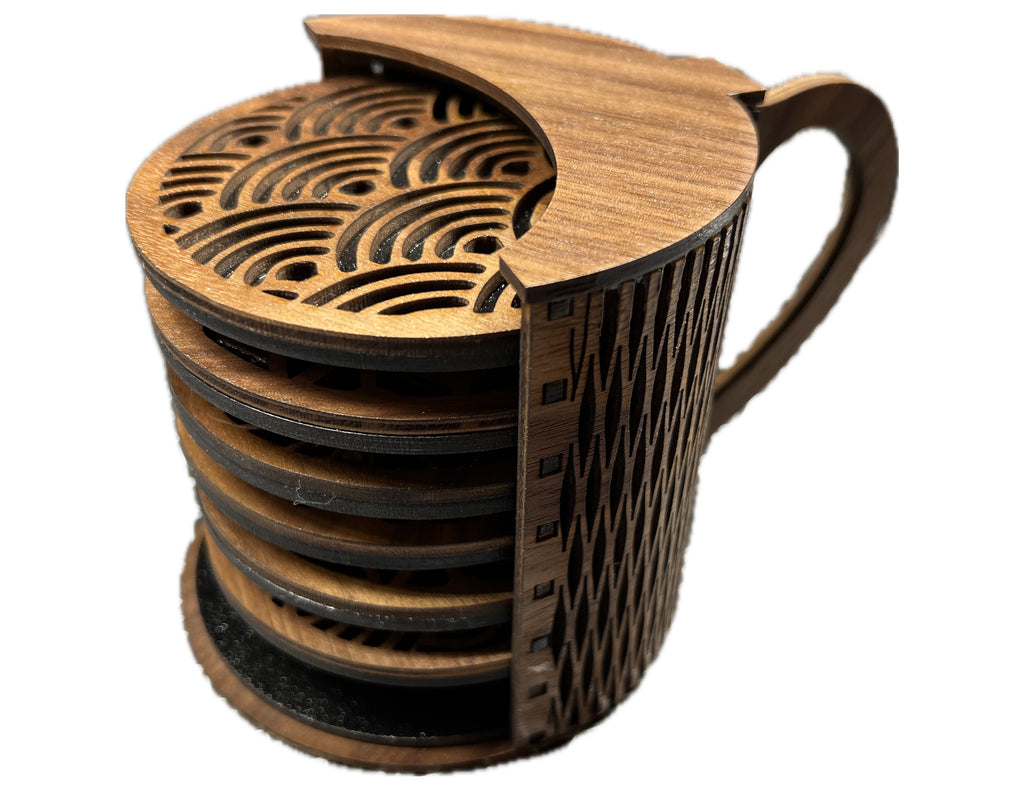 Wood coasters(6) with holder.