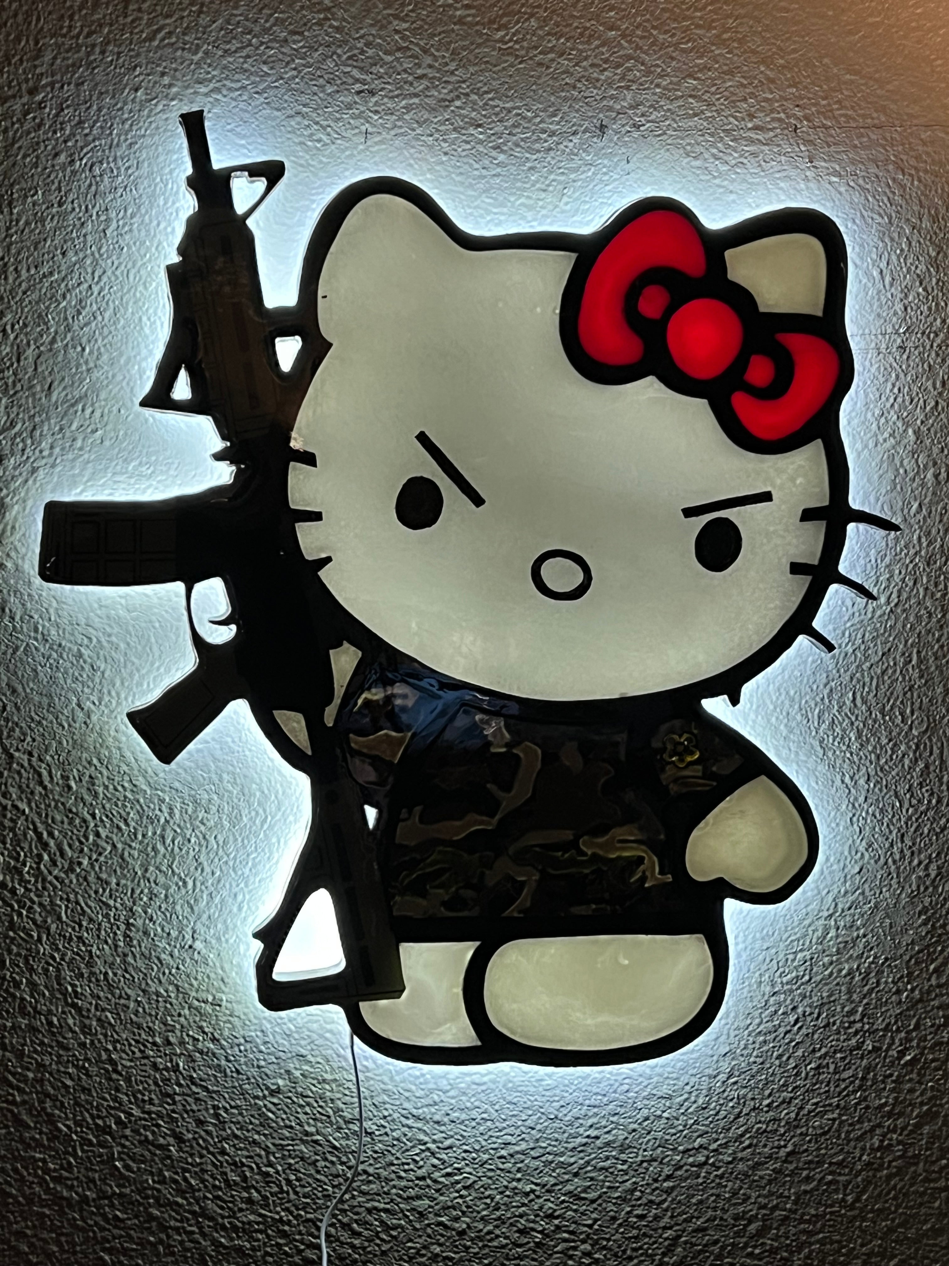 Custom cartoon kitty with a toy rifle